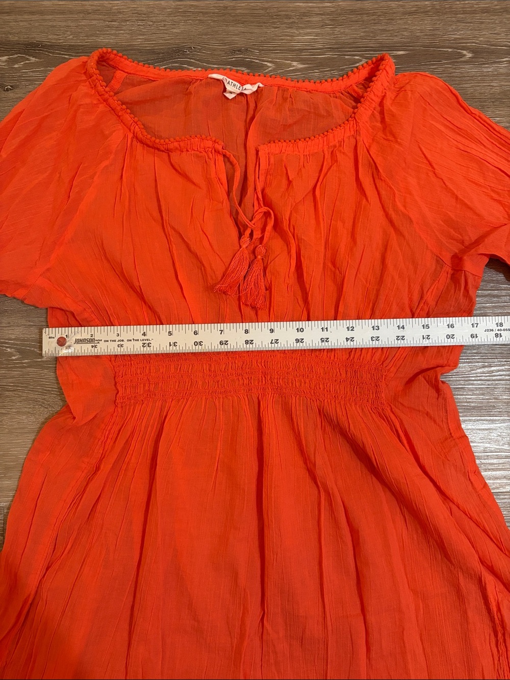 Athleta Med Bright Orange Gauzy Smocked-Waist Mini Sundress Scoop Neck BOHO - Picture 7 of 9